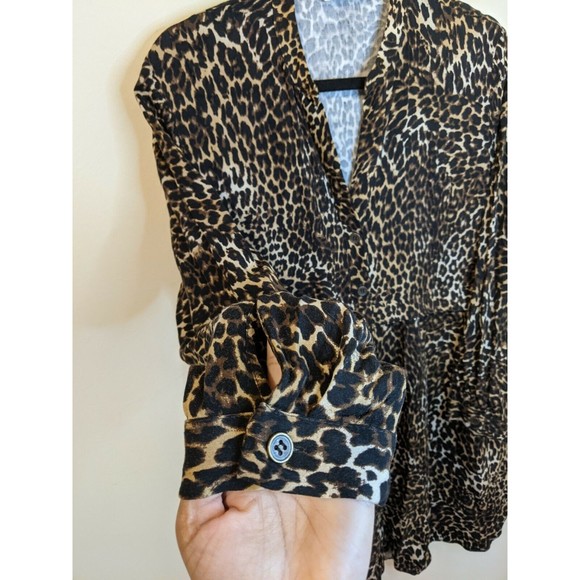 Zara Animal Print Button Front V-Neck Long Sleeve Viscose Shirt Dress Small - Picture 8 of 10